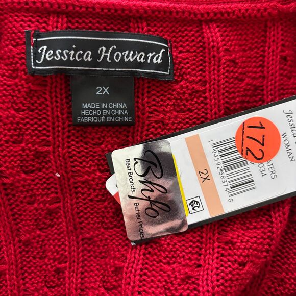 Jessica Howard Women NWT New Sweater Dress Cable Knit V-Neck Red Size 2X J102 - Picture 7 of 9